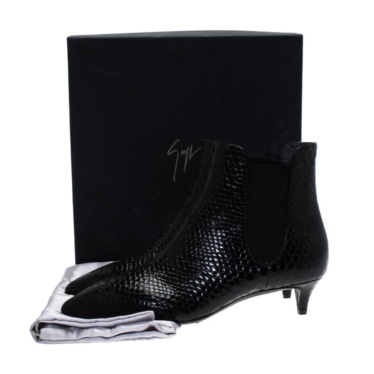 Pre Owned Giuseppe Zanotti Black Python Embossed Leather Ankle Boots Size 40