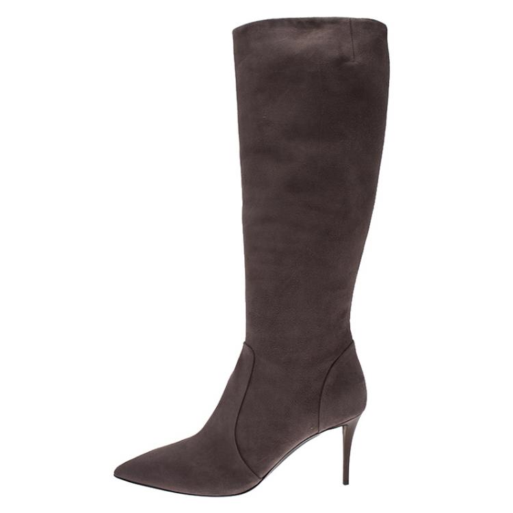 Pre Owned Giuseppe Zanotti Grey Suede Pointed Toe Knee Boots Size 41