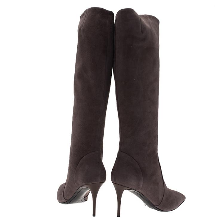Pre Owned Giuseppe Zanotti Grey Suede Pointed Toe Knee Boots Size 41