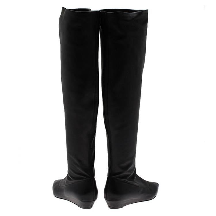 Pre Owned Giuseppe Zanotti Black Leather Pointed Wedge Over the Knee Boots Size 38.5