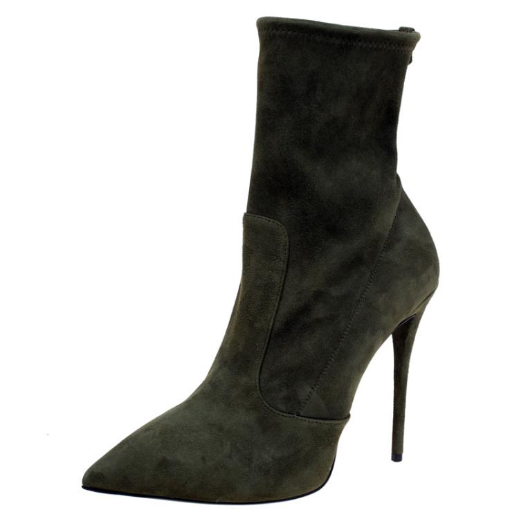 Pre Owned Giuseppe Zanotti Khaki Suede Ankle Boots Size 39