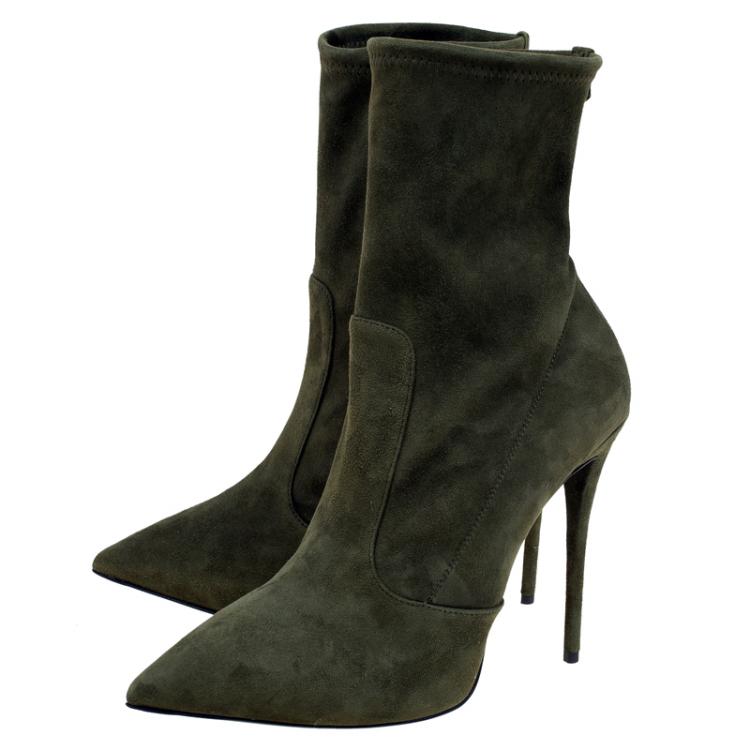Pre Owned Giuseppe Zanotti Khaki Suede Ankle Boots Size 39