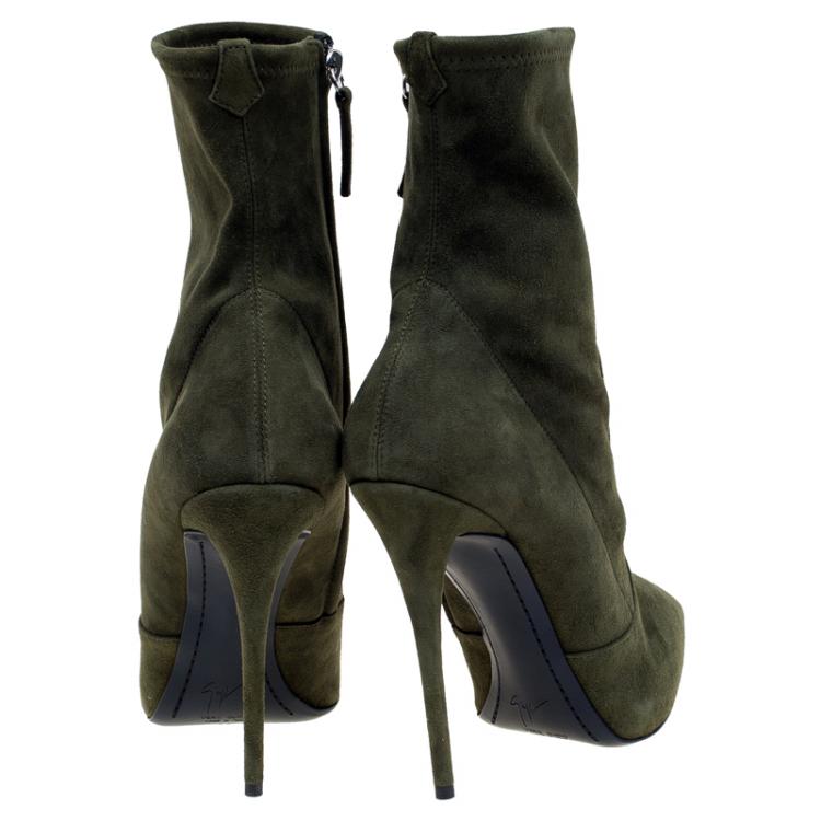 Pre Owned Giuseppe Zanotti Khaki Suede Ankle Boots Size 39