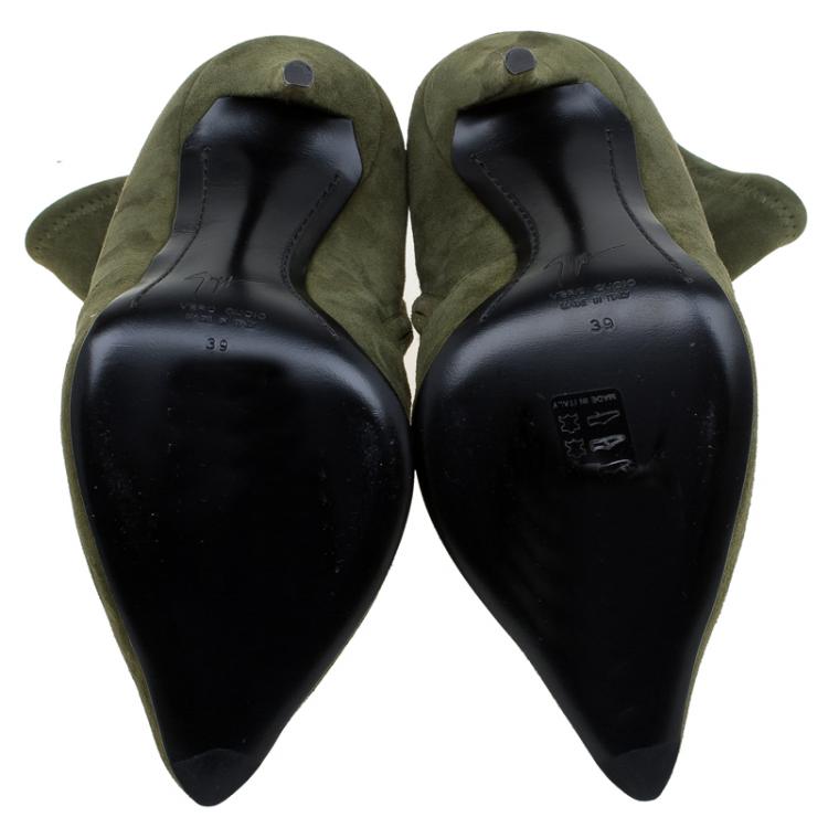 Pre Owned Giuseppe Zanotti Khaki Suede Ankle Boots Size 39