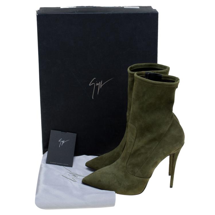 Pre Owned Giuseppe Zanotti Khaki Suede Ankle Boots Size 39