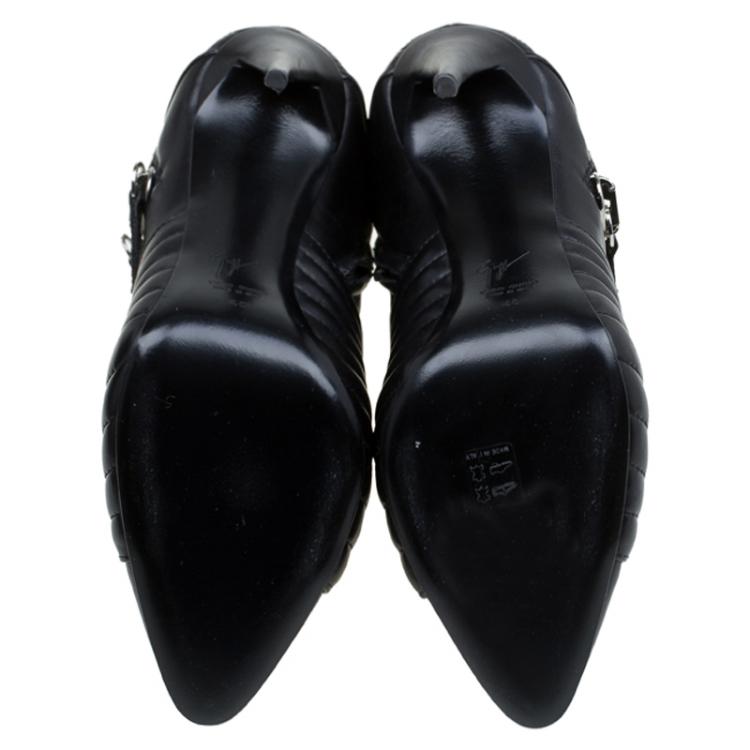 Pre Owned Giuseppe Zanotti Black Quilted Leather Olinda Zipper Detail Ankle Boots Size 40