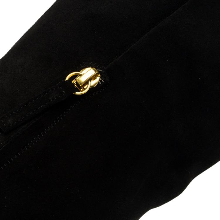 Pre Owned Giuseppe Zanotti Black Suede Pyramid Stud Platform Knee Boots Size 38