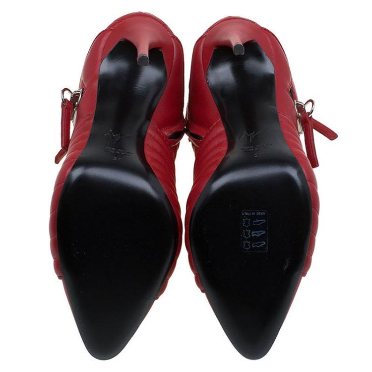 Pre Owned Giuseppe Zanotti Red Quilted Leather Olinda Zipper Detail Ankle Boots Size 37