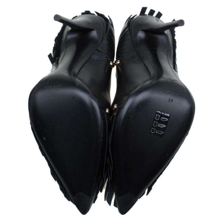 Pre Owned Giuseppe Zanotti Black Leather Studded Fringe Pumps Size 38