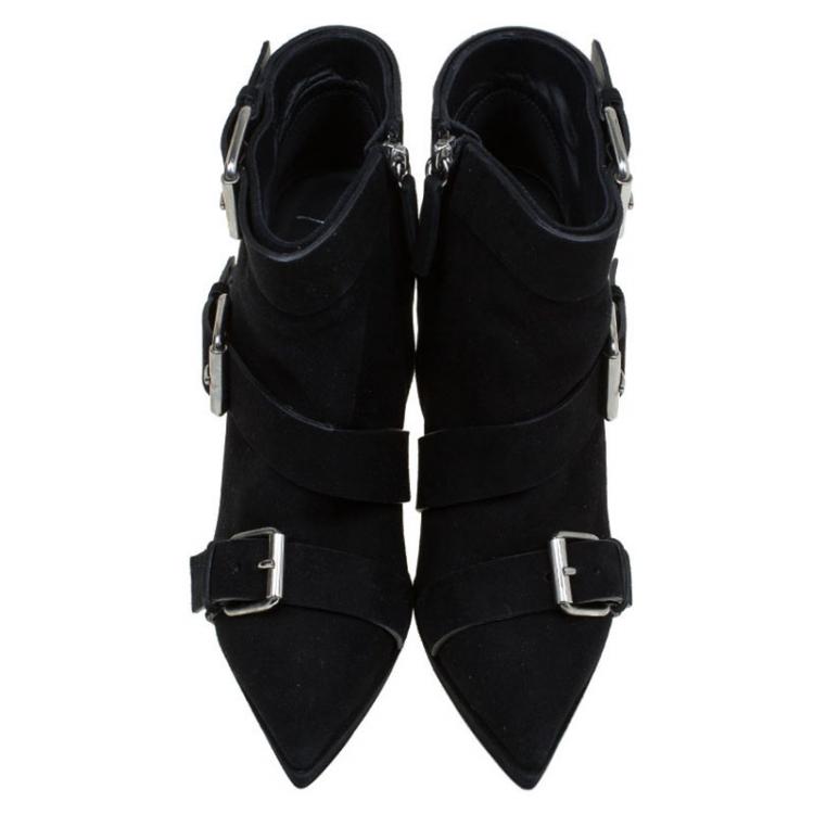 مملوكة مسبقًا Giuseppe Zanotti Black Buckled Suede Platform Ankle Boots Size 40