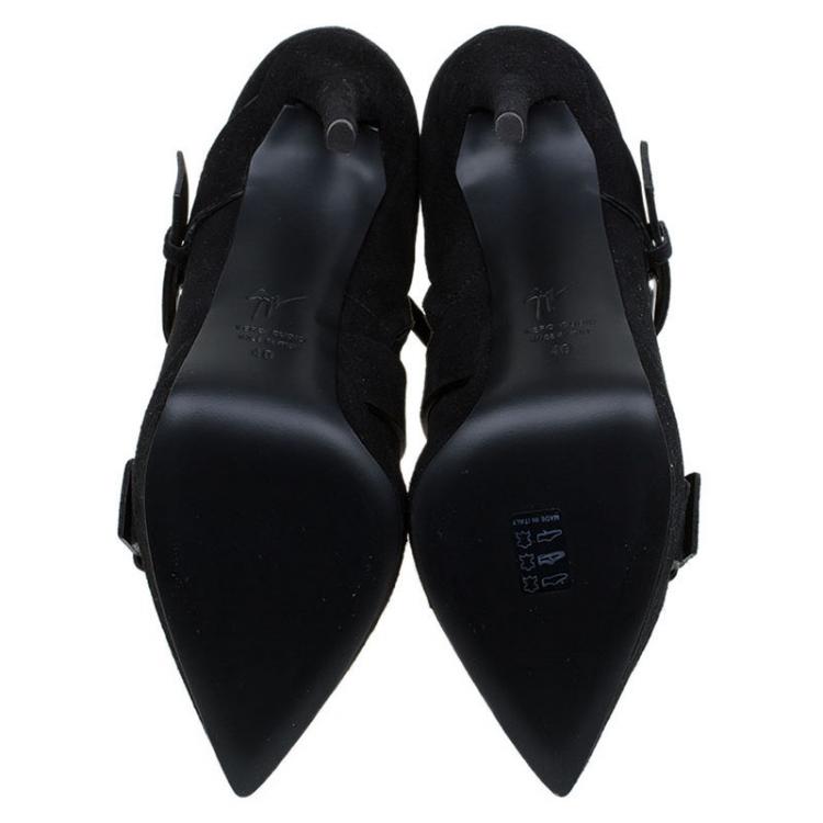 مملوكة مسبقًا Giuseppe Zanotti Black Buckled Suede Platform Ankle Boots Size 40