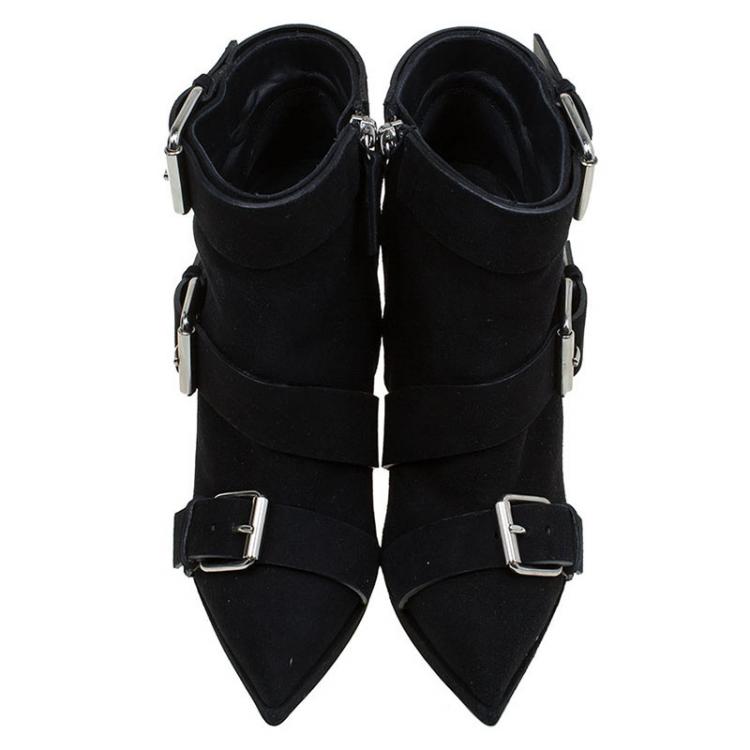 مملوكة مسبقًا Giuseppe Zanotti Black Buckled Suede Platform Ankle Boots Size 38