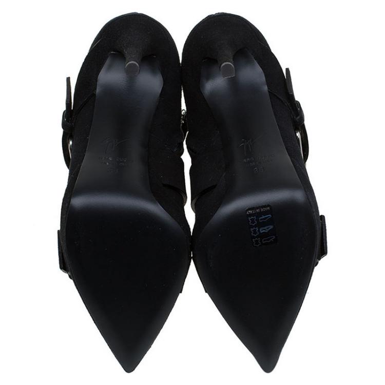 مملوكة مسبقًا Giuseppe Zanotti Black Buckled Suede Platform Ankle Boots Size 38