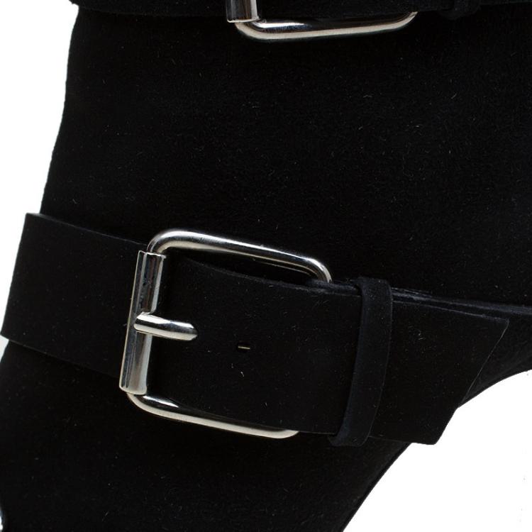 مملوكة مسبقًا Giuseppe Zanotti Black Buckled Suede Platform Ankle Boots Size 38