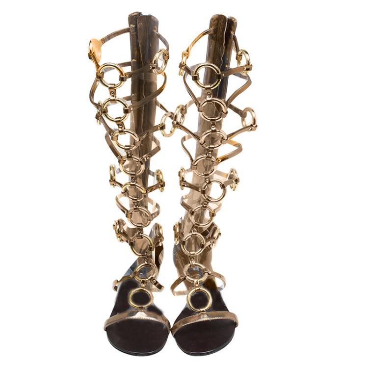 Pre Owned Giuseppe Zanotti Gold Chained Leather Gladiator Sandals Size 40