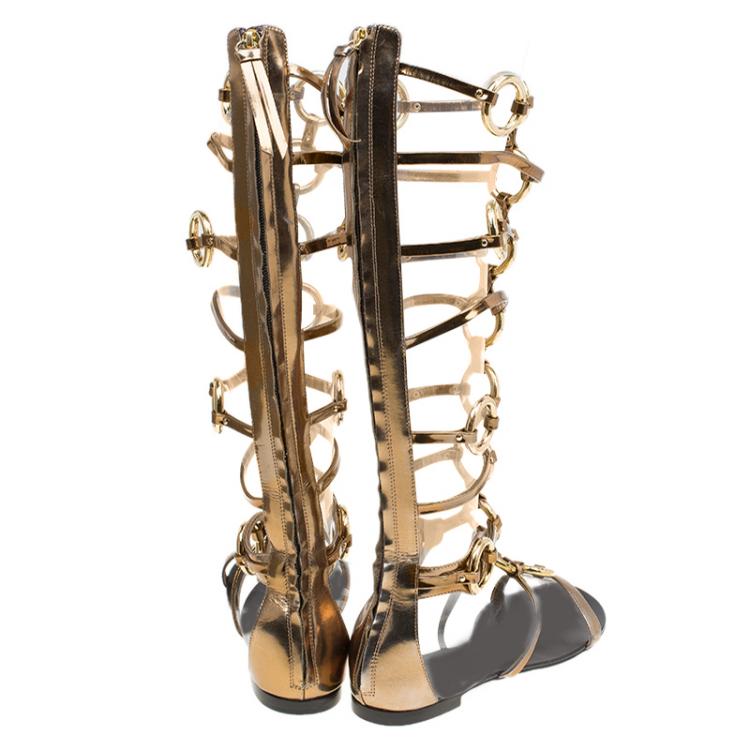 Pre Owned Giuseppe Zanotti Gold Chained Leather Gladiator Sandals Size 40