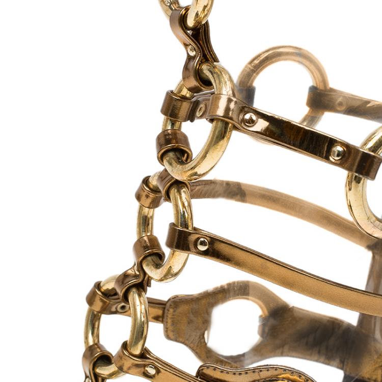 Pre Owned Giuseppe Zanotti Gold Chained Leather Gladiator Sandals Size 40
