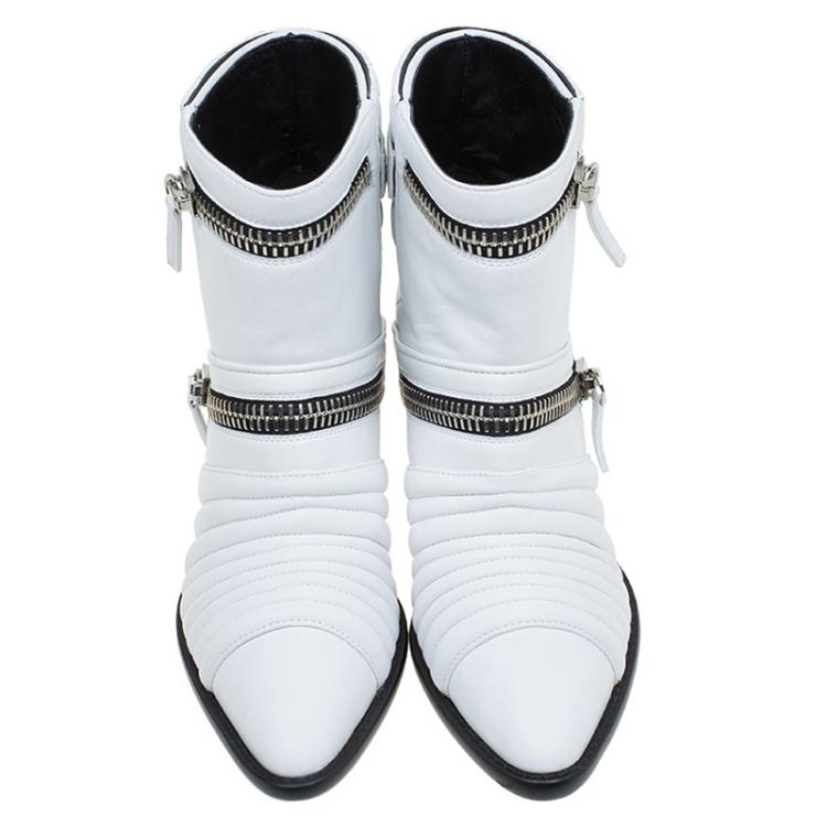 Pre Owned Giuseppe Zanotti White Quilted Leather Ankle Boots Size 40