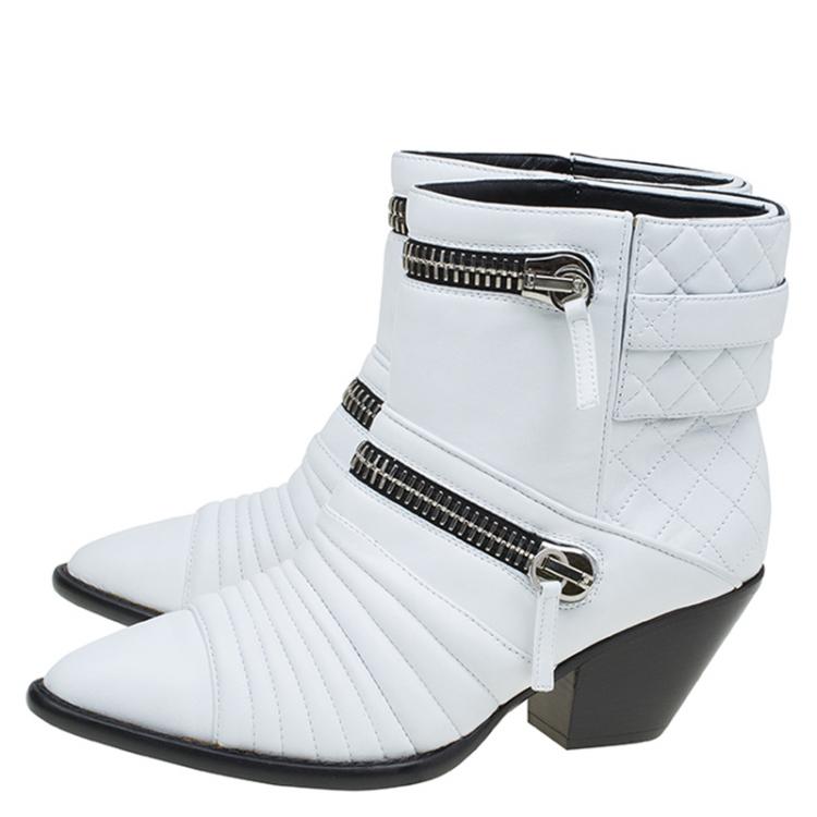 Pre Owned Giuseppe Zanotti White Quilted Leather Ankle Boots Size 40