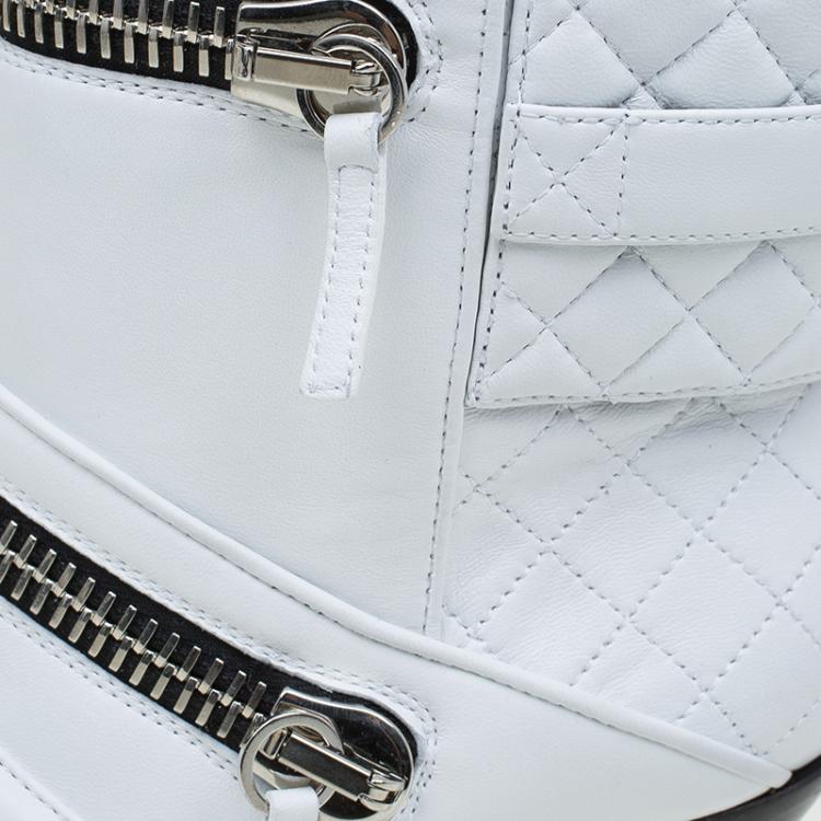 Pre Owned Giuseppe Zanotti White Quilted Leather Ankle Boots Size 40