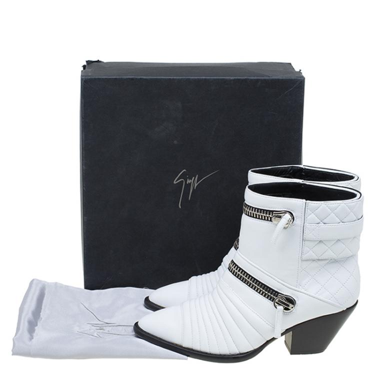 Pre Owned Giuseppe Zanotti White Quilted Leather Ankle Boots Size 40
