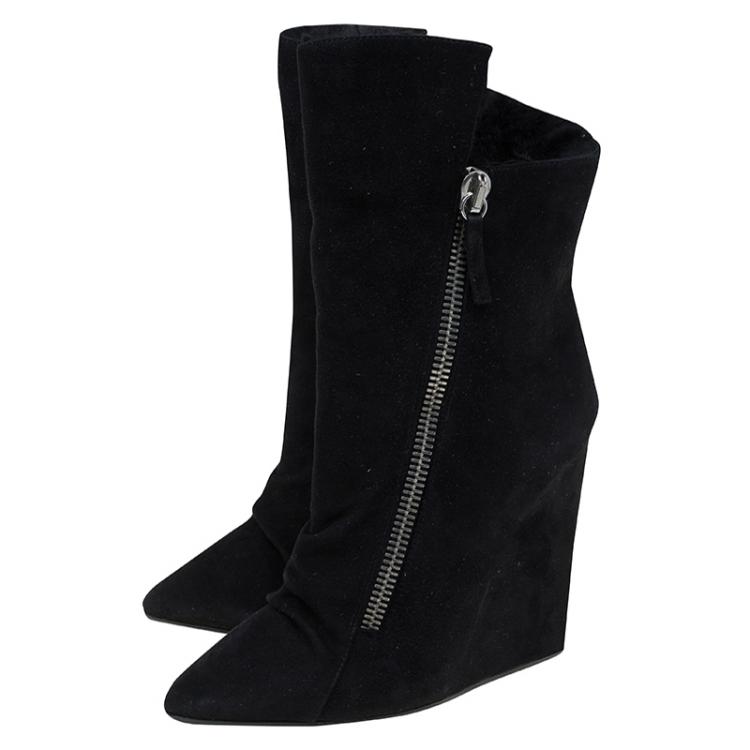 Pre Owned Giuseppe Zanotti Black Suede Wedge Ankle Boots Size 38