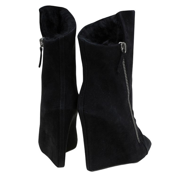 Pre Owned Giuseppe Zanotti Black Suede Wedge Ankle Boots Size 38