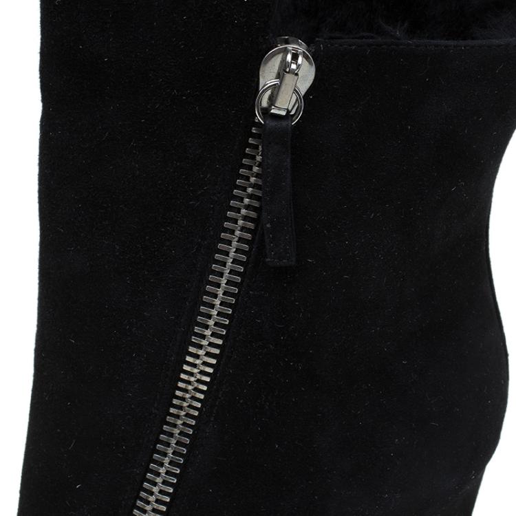Pre Owned Giuseppe Zanotti Black Suede Wedge Ankle Boots Size 38