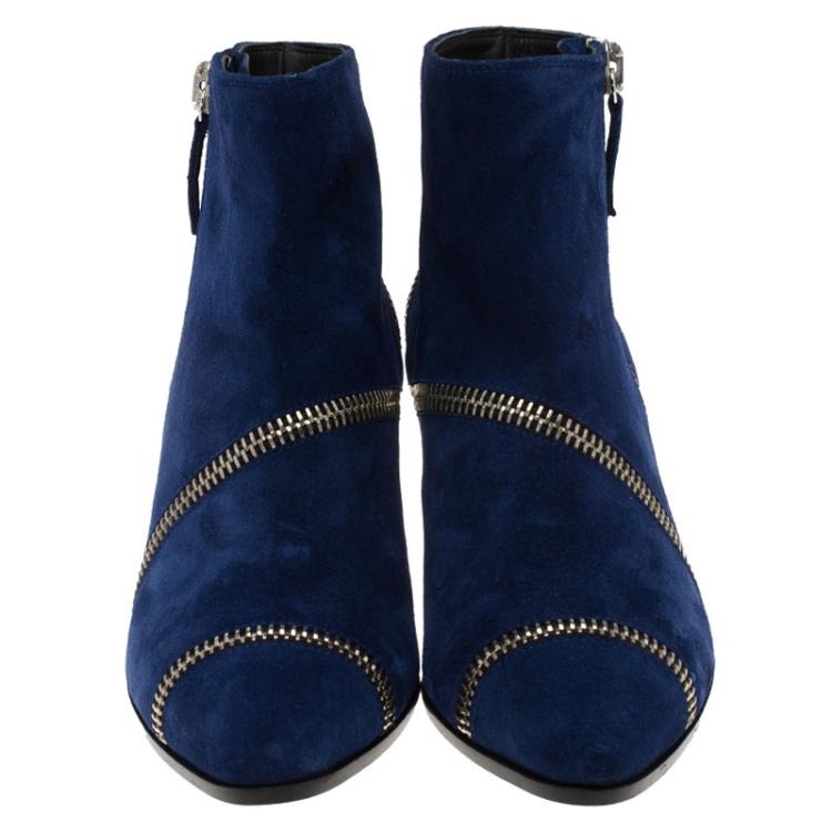 Pre Owned Giuseppe Zanotti Blue Suede Guns 55 Zip Detail Ankle Boots Size 40