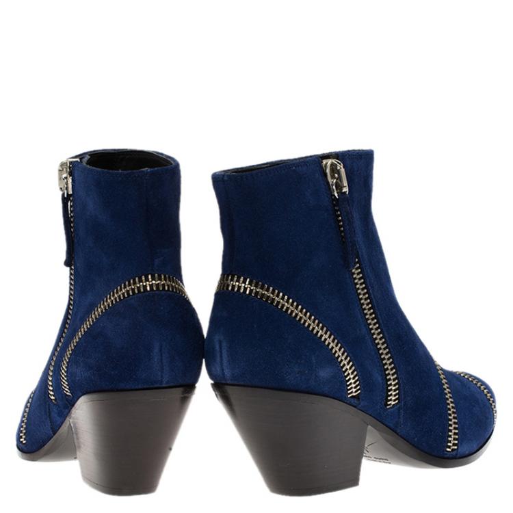Pre Owned Giuseppe Zanotti Blue Suede Guns 55 Zip Detail Ankle Boots Size 40
