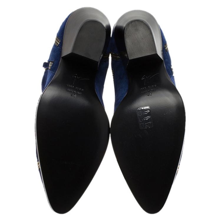 Pre Owned Giuseppe Zanotti Blue Suede Guns 55 Zip Detail Ankle Boots Size 40