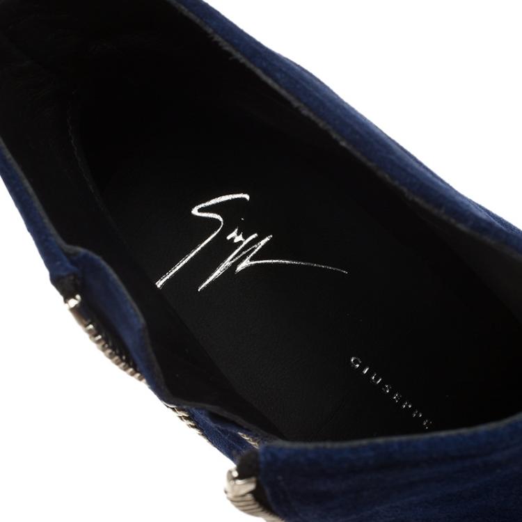 Pre Owned Giuseppe Zanotti Blue Suede Guns 55 Zip Detail Ankle Boots Size 40