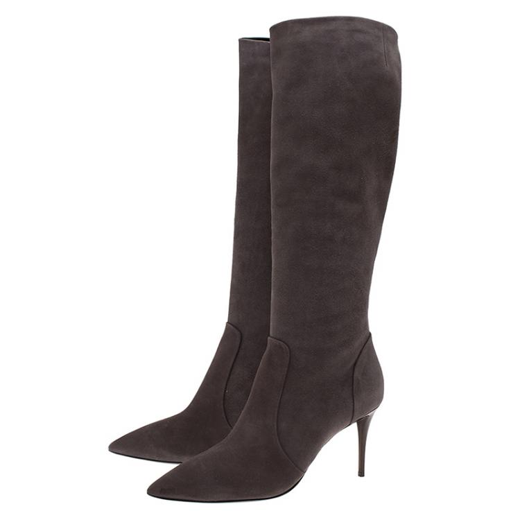 Pre Owned Giuseppe Zanotti Beige Suede Knee Boots Size 40