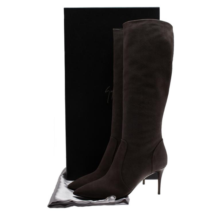 Pre Owned Giuseppe Zanotti Beige Suede Knee Boots Size 40