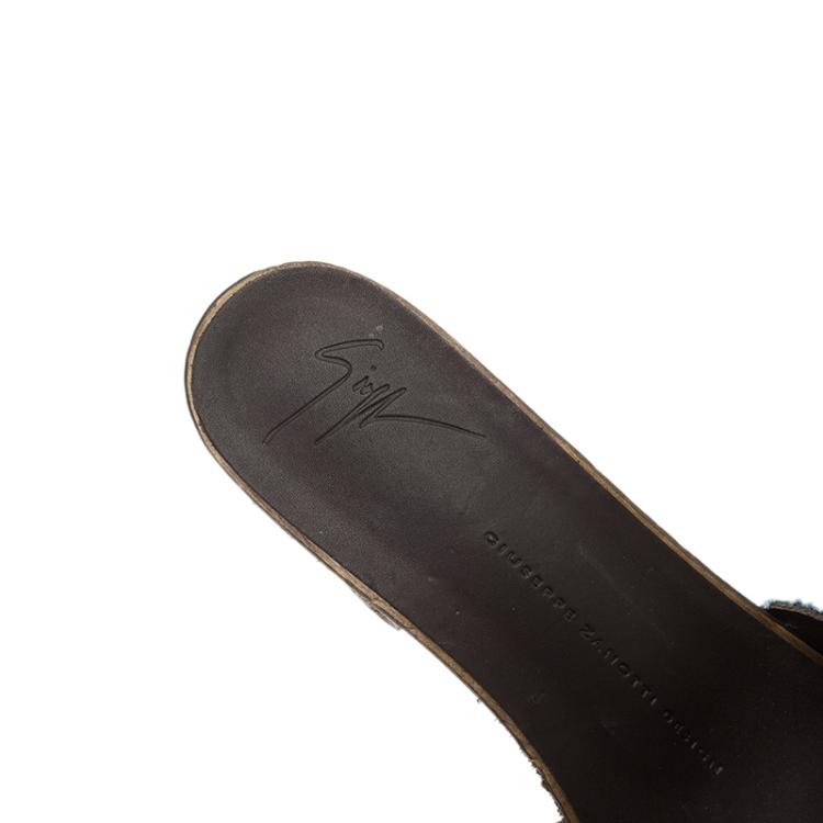 Pre Owned Giuseppe Zanotti Blue Canvas Eagle Embellished Saboot Platform Slides Size 37