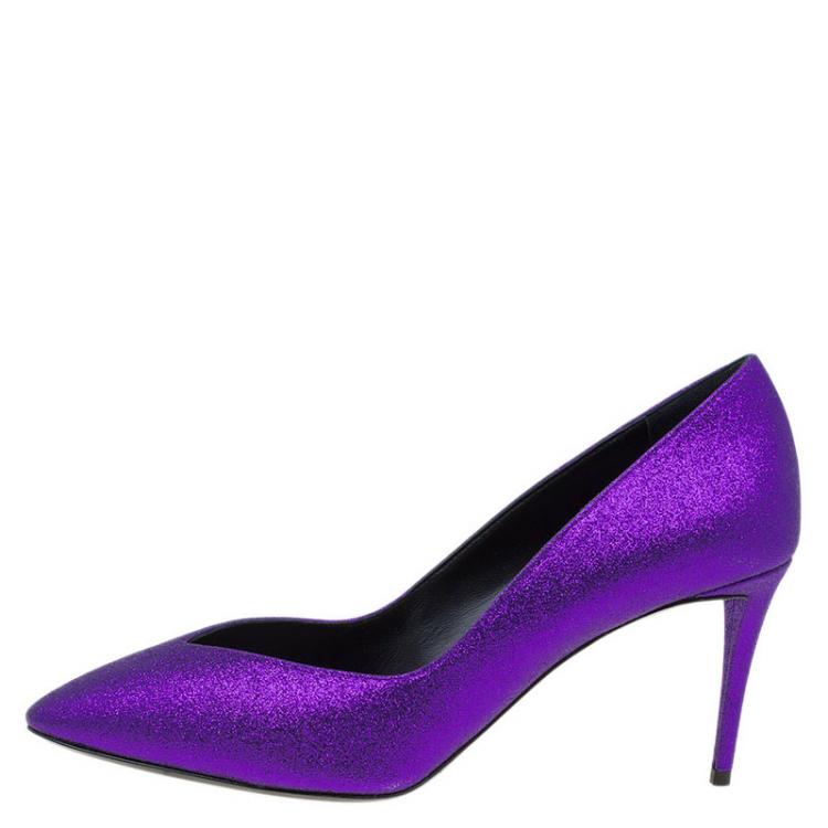 مملوكة مسبقًا Giuseppe Zanotti Purple Glitter Olinda V Throat Pumps Size 38