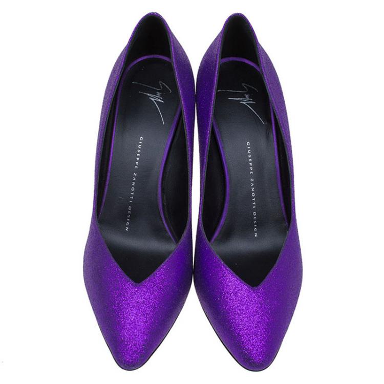 مملوكة مسبقًا Giuseppe Zanotti Purple Glitter Olinda V Throat Pumps Size 38