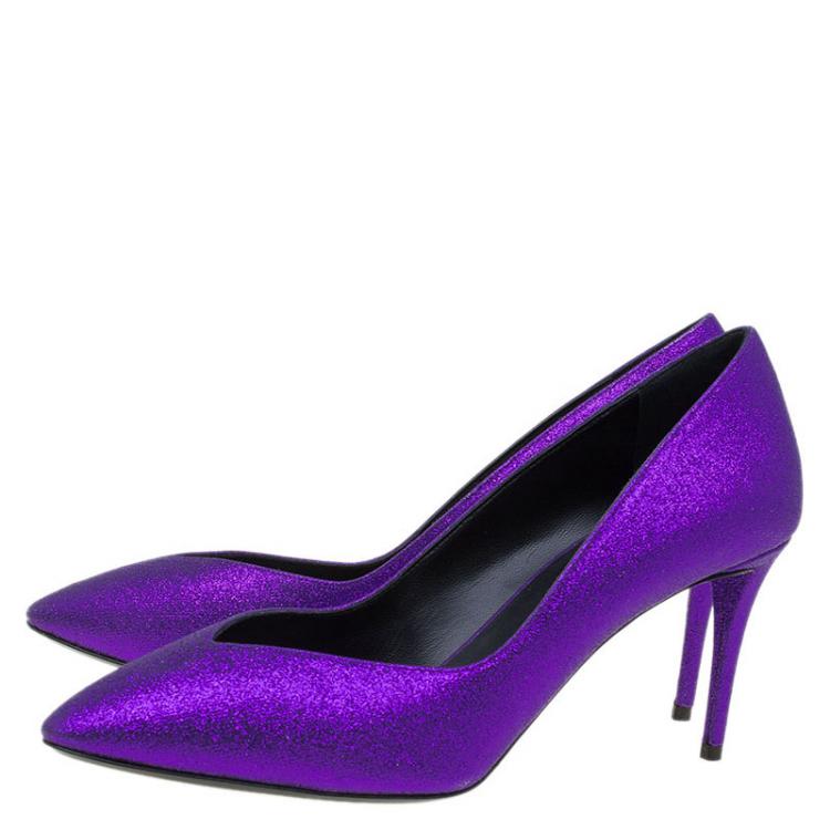 مملوكة مسبقًا Giuseppe Zanotti Purple Glitter Olinda V Throat Pumps Size 38