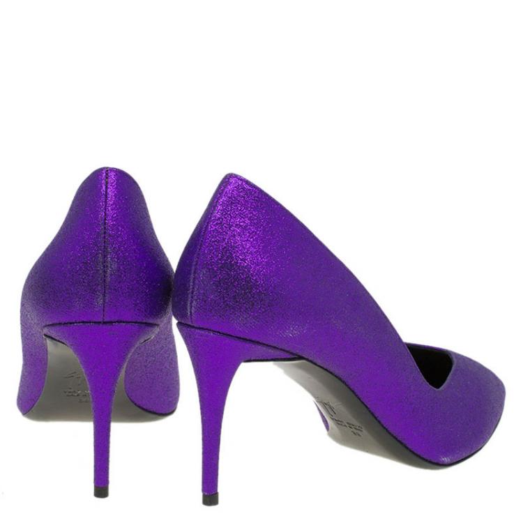 مملوكة مسبقًا Giuseppe Zanotti Purple Glitter Olinda V Throat Pumps Size 38