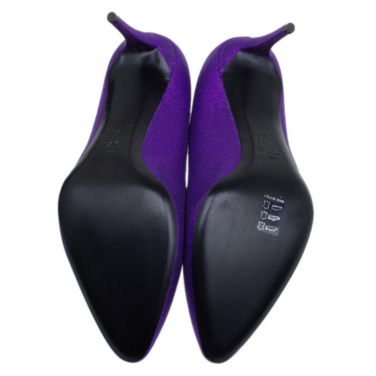 مملوكة مسبقًا Giuseppe Zanotti Purple Glitter Olinda V Throat Pumps Size 38