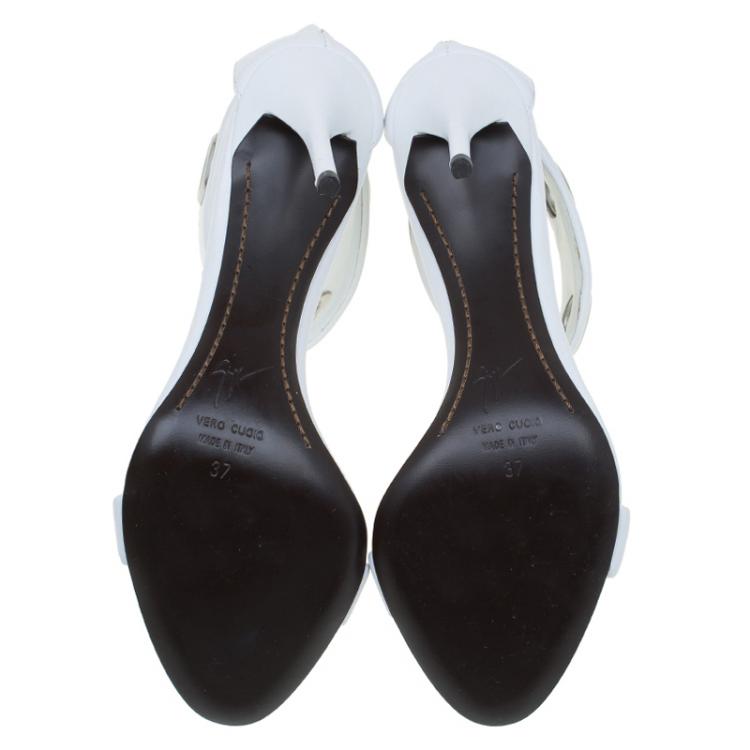 Pre Owned Giuseppe Zanotti White Leather Eyelet Detail  Ankle Strap Sandals Size 37