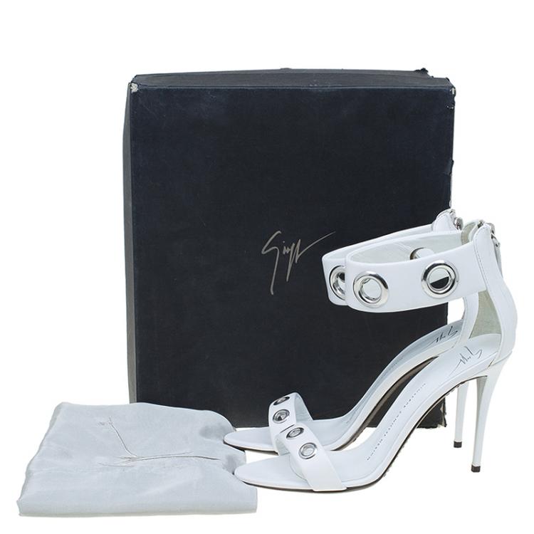 Pre Owned Giuseppe Zanotti White Leather Eyelet Detail  Ankle Strap Sandals Size 37