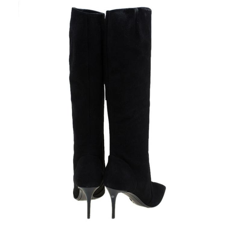 Pre Owned Giuseppe Zanotti Black Suede Knee Boots Size 37