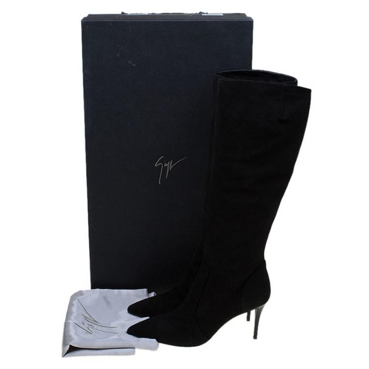 Pre Owned Giuseppe Zanotti Black Suede Knee Boots Size 37
