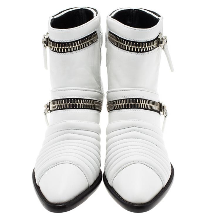 Pre Owned Giuseppe Zanotti White Quilted Leather Ankle Boots Size 37