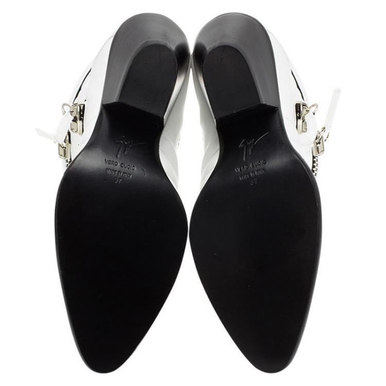 Pre Owned Giuseppe Zanotti White Quilted Leather Ankle Boots Size 37