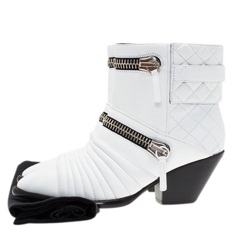 Pre Owned Giuseppe Zanotti White Quilted Leather Ankle Boots Size 37