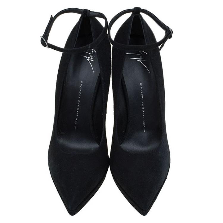Pre Owned Giuseppe Zanotti Black Suede Ankle Strap Platform Pumps Size 41