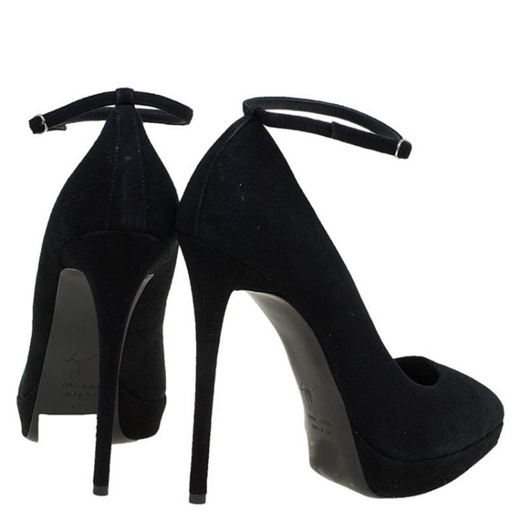 Pre Owned Giuseppe Zanotti Black Suede Ankle Strap Platform Pumps Size 41