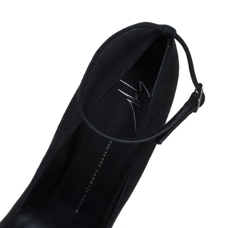 Pre Owned Giuseppe Zanotti Black Suede Ankle Strap Platform Pumps Size 41